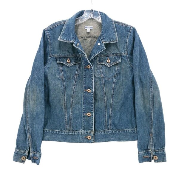 Vintage GAP Blue Denim Trucker Jacket Y2K Women's Size MEDIUM - Picture 1 of 8